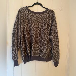 LOFT Black and Cream Marled Knit Crewneck Sweater